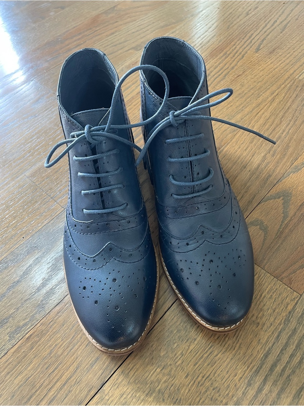 Women's Navy Lace-Up Brogue Booties